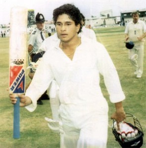 Sachin Tendulkar leaves Old Trafford after scoring his first test century against England in 1990