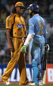 Andrew Symonds of Australia exchanges words with Harbhajan Singh of India during the seventh One Day International match between India and Australia at Wankhede Stadium on October 17, 2007 in Mumbai, India
