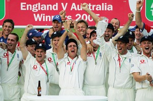 England Cricket Team Celebrating after Ashes 2005 Victory