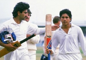 Sachin Tendulkar walks out after scoring his 1st Century- against England in Manchester in 1990