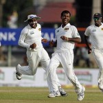 The jubiliant Lankan Lions after beating Pakistan comprehensively in the first Test