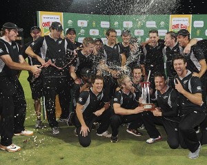 The jubilant New Zealand squad after winning the ODI sereis 2-1